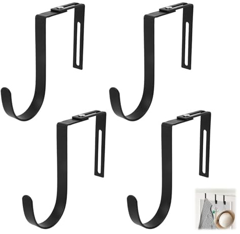 xwnyzw 4 PCS Adjustable Door Wreath Hangers, Wreath Doors Hangers Durable Clothes Hooks for Doors, Adjustable Cubicle Over The Door Hanger Suitable for Home Bathrooms Bedrooms (Black)