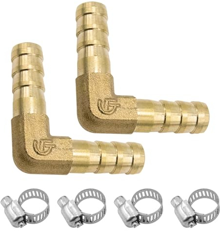 Joyangy 2-Pack 5/16 Inch Brass Hose Barb Fitting, 90 Degree L Elbow