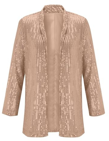 Generisk kavaj för kvinnor, elegant festlig glitter, paljettjacka för damer, glitterblazer med revers krage, paljettblazer, trendig kostymjacka, glänsande kavajjacka, karneval, kostym, enfärgad kofta