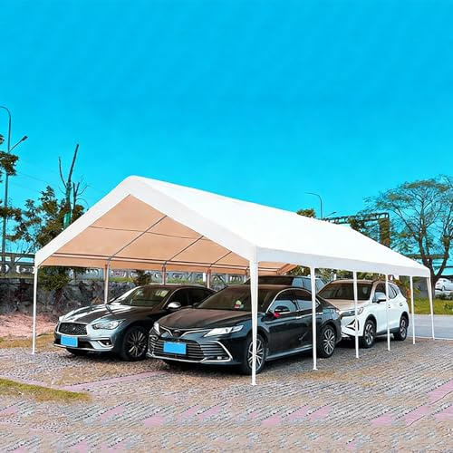 Großes Carport-Dach, Wasserdichtes Fahrradzelt für Auto, Motorrad, Gartenlager Partyzelt Garage Lagerzelt Mit Metallrahmen Wohnmobil, Traktor Und SUV (Weiß, 5X10M)