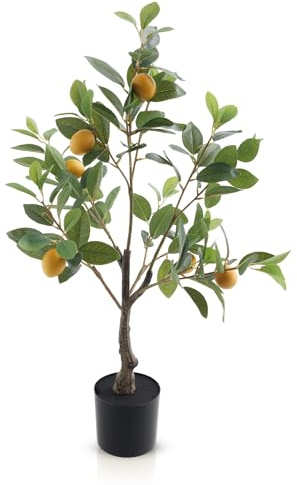 Meisterhome Planta artificial de limonero de 80 cm – Limonero artificial con frutas – Planta realista de cítricos en maceta – Planta decorativa mediterránea para salón, oficina y balcón
