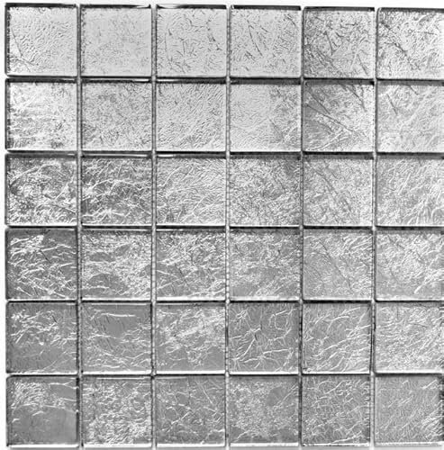 Mosaik Fliese Transluzent Glasmosaik Crystal silber Struktur für WAND BAD WC DUSCHE KÜCHE FLIESENSPIEGEL THEKENVERKLEIDUNG BADEWANNENVERKLEIDUNG Mosaikmatte Mosaikplatte