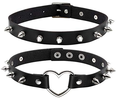 Eigso Punk Gothic Halsband für Frauen Männer mit Schwarz PU Leder Herz und O-Ring verstellbar