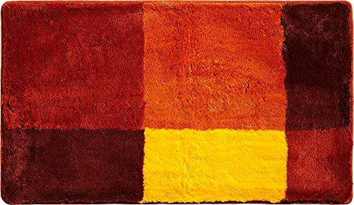 Erwin Müller Badematte, Badteppich Kallithea karo Grafik-Muster Terra Größe 70x120 cm - flauschig weich, schnell trocknend, rutschhemmend, für Fußbodenheizung geeignet