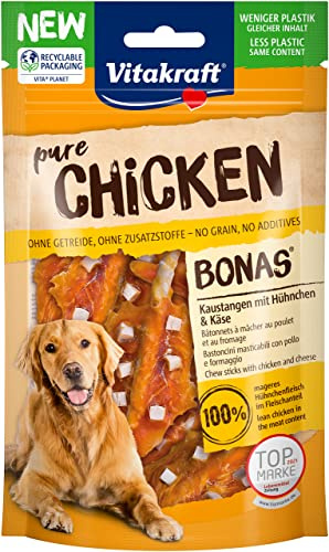 Vitakraft Pure Chicken Bonas, Hundeleckerli, Kaustangen mit Hühnchen und Käse, Hunde Trainingsleckerli, ohne Zusatz von Zucker (1x 80g)