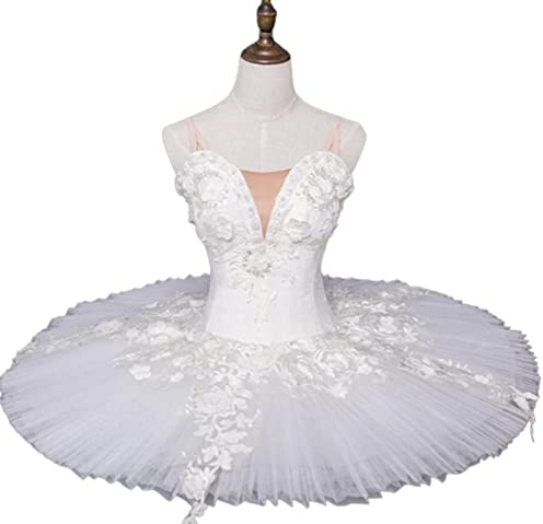 OTMYIGO Weiße Pailletten Professionelle Ballett Tutu Mädchen Ballettkleid Bühnenabnutzung Schwanensee Tanz Ballerina Kostüme Wettkampfabnutzung,Weiß,170