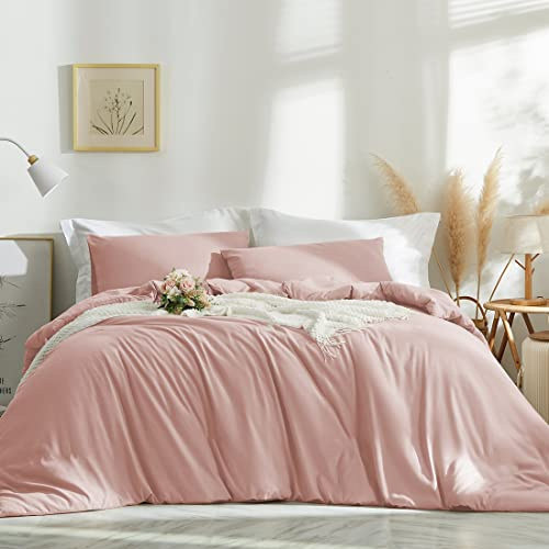 Michorinee Housse de Couette 220x240 Rose Parure de Lit 2 Personnes en Microfibre avec Fermeture Éclair, Parure Housse Couette Adulte Couleur Unie avec 2 Taie d'oreiller 65x65 cm