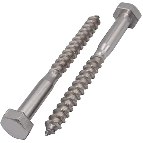 SKIR'CO (10 Stück) A2 Edelstahl Sechskant Holzschrauben M10 x 100 mm, DIN 571 Sechskantschrauben, Zugschrauben