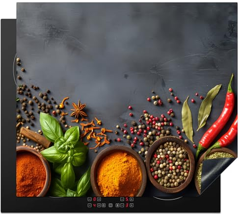 KitchenYeah© Protege Plaque Tapis Pour Induction 60x52 cm Kitchen Decoration Cuisine Protection Vitrocéramique Pour Cuisiniere Herbes - Béton - Épices - Poivre