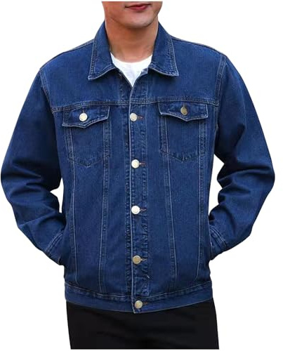 Generico Giacca Jeans Uomo Casual Invernale Giubbotto Jeans Giacca in Denim Tinta Unita Giacca Elegante Slim Fit in Stile Western per Quotidiano Lavoro Scuola Moto