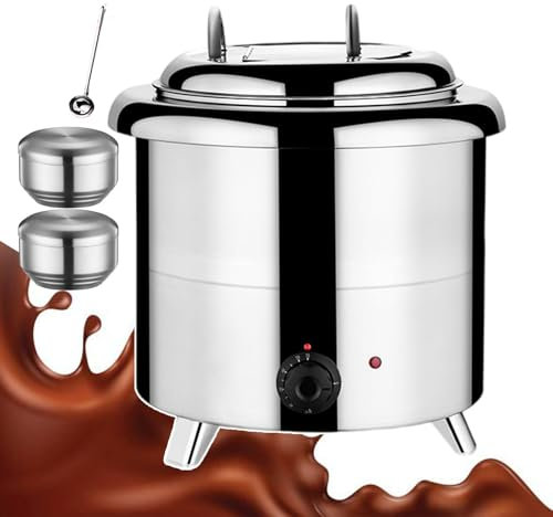 forplubossmmp Bollitore Elettrico per Zuppa da 13 Litri + 2 Ciotole per Riso + 1 Cucchiaio per Zuppa, Scaldavivande Commerciale da 400 W, Scaldavivande da Cucina per Uso Domestico, Campeggio,White
