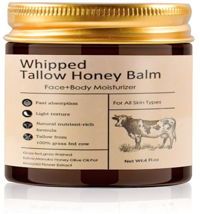 UieaMsio Cuidado de la piel con sebo de res - Crema de sebo de res orgánico, 100 % natural, de rápida absorción y no grasa, hidratante para una piel suave (120 g)