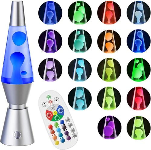 Soarling 14.5 Lavalampe, Art Deco Retro Lampe mit 17 RGB Farben & Fernbedienung, Große Deko-Lampe für Erwachsene & Kinder, Partybeleuchtung mit Flüssigkeitseffekt(Silber)