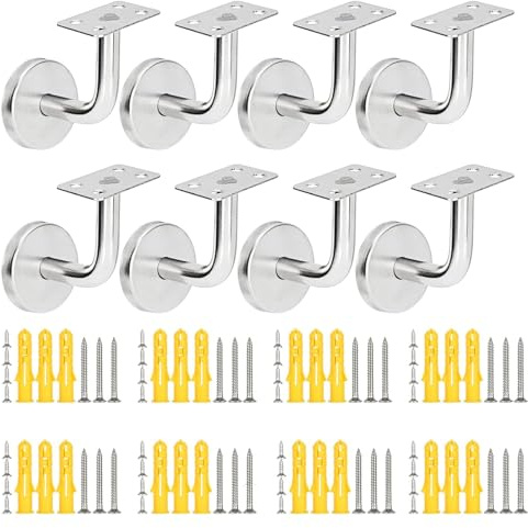 8 Stück Handlaufhalter Edelstahl, 60 x 60 mm Handlauf Halterung, Treppengeländer Innen, Silber Wandhalter Handlaufträger, Halterung für Handlauf