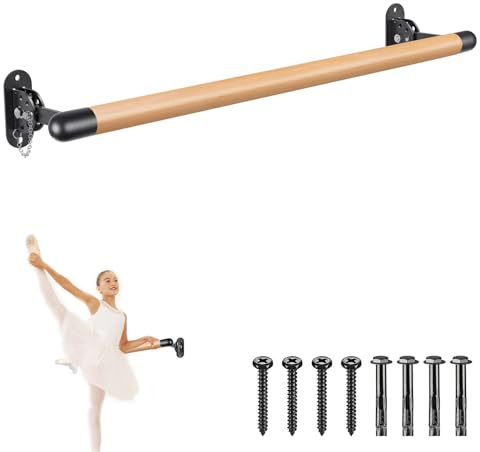 Kipika Sistema tradicional de barra de ballet de madera maciza montada en la pared, barra de ballet independiente, barra de estiramiento/baile para equipo de baile de entrenamiento en casa, soporte de