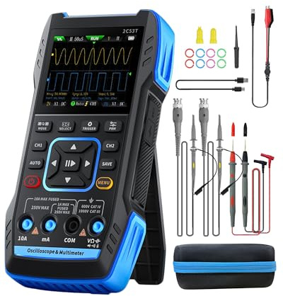WapoRich Handheld Oszilloskop Multimeter 2C53T, 3 in 1 Oscilloscope 50MHz | Digital Oszilloskop DDS Signalgenerator mit 2 Kanäle, 250 MSa/s, Cursor/X-Y/FFT, TRMS 19999 Zählungen für Kfz Werkstatt