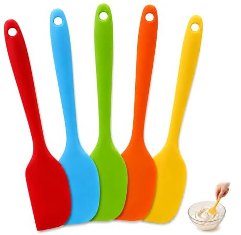 Lot de 5 Petites Spatules en Silicone, 21,5 x 3,9 cm, Spatules de Cuisine pour Mélanger, Remuer, Étaler, Transvaser, Racler, Pâtisserie et Cuisine, Multicolore