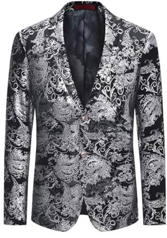 Allthemen Blazer de Lentejuelas para Hombre Chaqueta con Purpurina Dorada Esmoquin de Boda de Corte Entallado Plata M