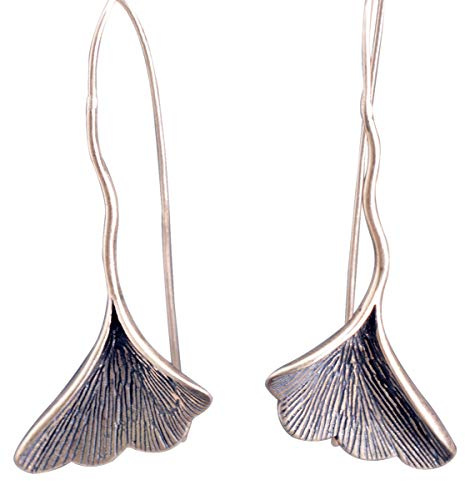 NicoWerk Damen Silber Ohrringe Ginkgoblatt aus 925 Sterling Silber Blatt Vintage Geschwärzt Ethno SOR230