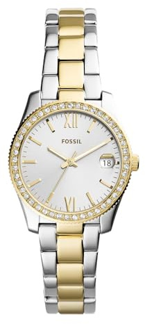 Fossil Watch for Women Scarlette Mini, Quartz Movement, 32 mm 2T Silver/Gold Stainless Steel Case with a Stainless Steel Strap, ES4319