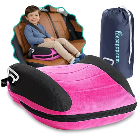 Hiccapop UberBoost Inflatable Booster Car Seat | Blow up Narrow Backless Booster Car Seat for Travel | Portable Booster Seat for Toddlers, Kids, Child | Pink/Black