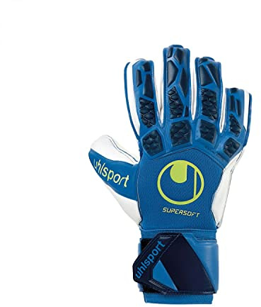 Uhlsport Herren Hyperact Supersoft Torwarthandschuhe, Night Blau/Weiß/Fluo Gelb, 9