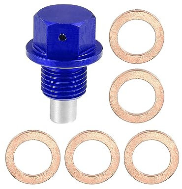 X AUTOHAUX 1 Juego M12x1.25 Coche Tornillo Magnético Aceite Drenaje Tapón Perno con 5 Arandelas Azul