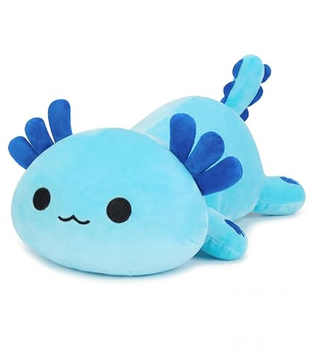 Shownicer Axolotl Peluche Géante Kawaii - Oreiller, Jouet Animal, Poupée Coussin - Cadeau pour Enfants Filles 3+ Ans (Bleu, 33cm)