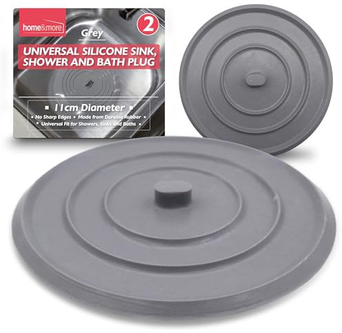 SOL 2pk Grey Universal Silicone Sink, Shower and Bath Plugs, 11cm Replacement UK Bathtub Stoppers, Watertight Seal, Easy to Use, Handles Hot and Cold Water, Ideal for Drains in Kitchen and Bathroom