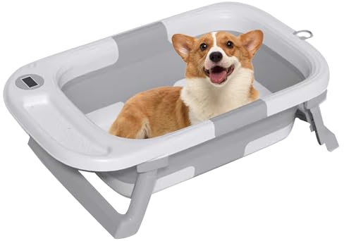PJDDP Badewanne Mit Ablaufventil Für Hunde Und Katzen, Faltbare Hundewanne, Hundeplanschbecken rutschfest, Tragbare Hundebadewanne,Grau