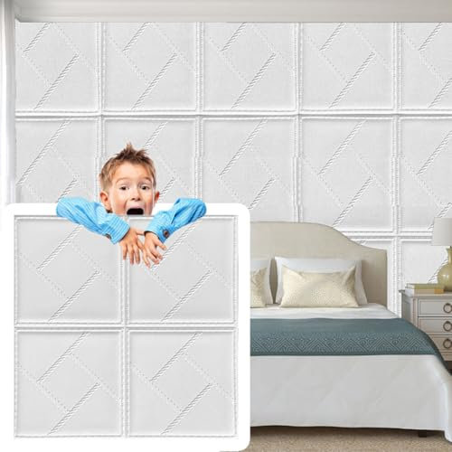 White Diamond Peel and Stick 3D Wandpaneele Selbstklebende Wandverkleidung für Küche, Bad und Boden, Styropor-Deckenfliesen, 40 Stück