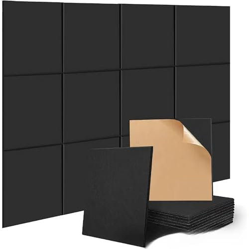 Schallschutzplatten Selbstklebend 12 Stück Akustikplatten: Quadratische Akustikpanel Hoher Dichte für Tonstudio Büro Studio Akustikschaumstoff (Schwarz)