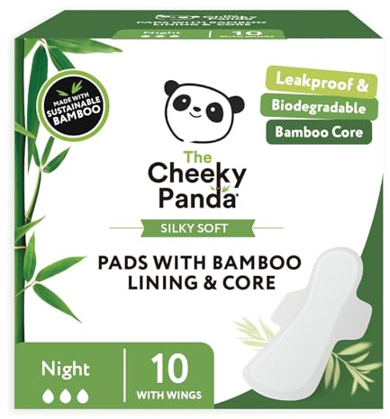 The Cheeky Panda Serviettes Hygiéniques Nuit | Protection Nocturne | Ultra Confort et Absorption Longue Durée | 10 Serviettes en Bambou avec Ailettes | Douces pour la Peau