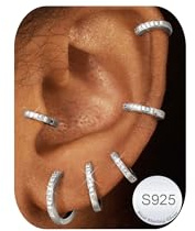 FANCH Creolen Silber 925 für Damen Herren 14K Vergoldet Cubic Zirkonia Hypoallergene Kleine Creolen Ohrringe Knorpel Daith Helix Schläfer Ohrringe Set für Mehrere Piercings 6/7/8/9/10/12mm Silber