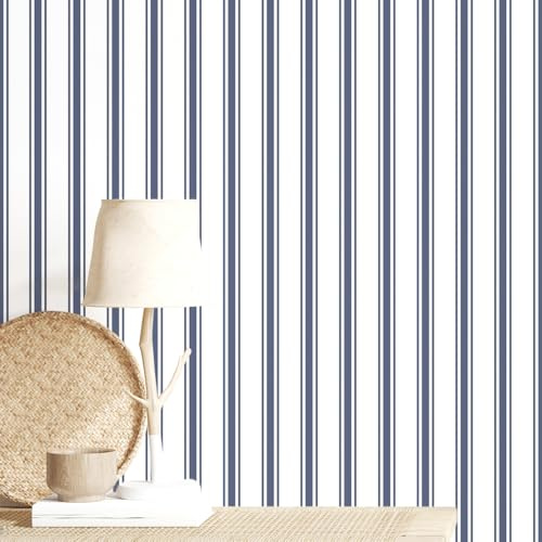 Sevalo Striped Peel and Stick Wallpaper Blue and White Striped Contact Paper for Cabinets Navy Blue Stripes Self-Adhesive Removable Wallpaper Modern Bedroom Bathroom Accent Wall Decor 17.3inW 393inL