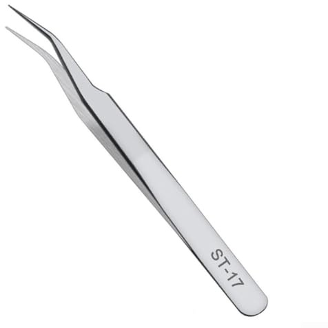 Pince à épiler de précision antistatique en acier inoxydable avec pointe incurvée ou droite pour réparation électronique, entretien de téléphone et d'ordinateur, circuit intégré et (ST-17)