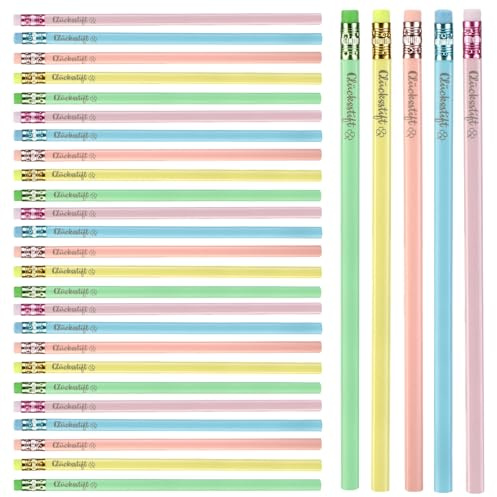 30 lápices de la suerte, triangulares con goma de borrar, de madera de colores, 5 colores, ideales para estudiantes, adultos, dibujo y escritura