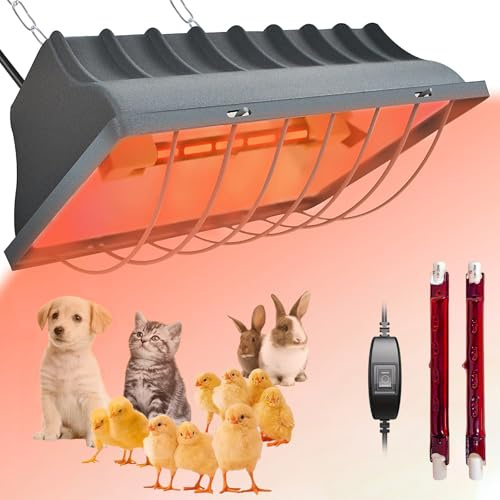 Micacorn Rotlichtlampe Wärmelampe für Küken, 250W Wasserdichte Heizlampe Hühnerstall, Wärmelampe Tiere, Wärmestrahler mit Sparschalter Verstellbarer Aufhängekette für Hühner, Enten, Welpen