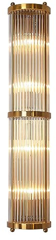 Modern Half Cylinder Crystal Wall Sconce - E14 Stainless Steel Bathroom Light Fixture, Mid Century Long Tube Wall Lamp for Bedroom, Living Room & Hallway Decoration