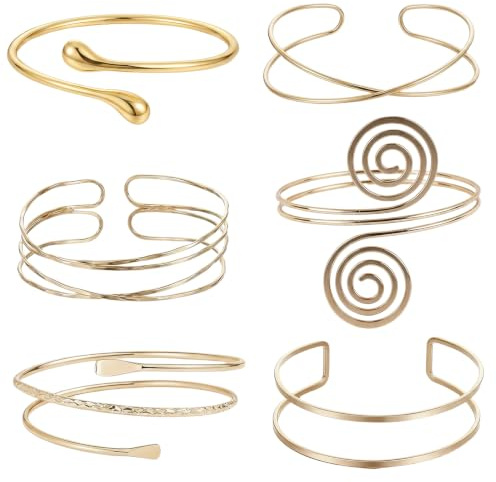 6 piezas Pulsera para brazo de mujer, Pulsera dorados ajustables para brazo
