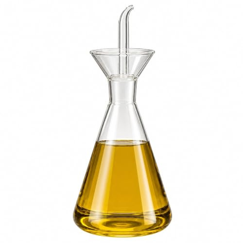 KORAT - Oliera in Vetro Borosilicato 460 ml con Beccuccio Antigoccia e Imbuto Integrato, Dosatore per Olio e Aceto, Bottiglia Elegante per Condimenti, Cucina e Tavola