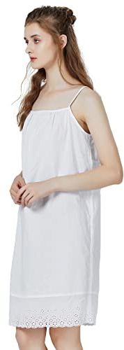 BEAUTELICATE Damen Unterkleid Unterrock Baumwolle Unterkleid mit Trägern Antistatisch Unterröcke Lang Full Slip Negligee Nachtwäsche Sommer, Hell Elfenbein, M