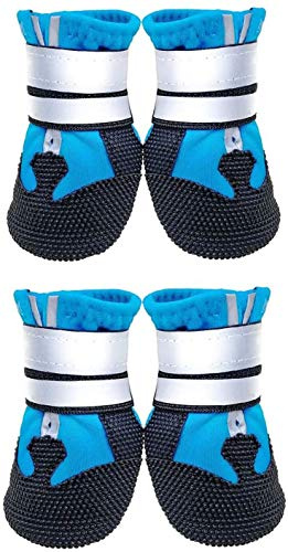 Lurowo Schutzstiefel für Hunde, 4er-Set wasserdichte Hundeschuhe mit sicheren reflektierenden Riemen, Pfotenschutz für kleine, mittlere und große Hunde, blau+schwarz