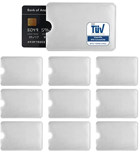 AntiSpyShop 10x RFID Schutzhüllen, TÜV geprüft, NFC Blocker - Kreditkarte, Bank EC Karte Abschirmung (Weiß)