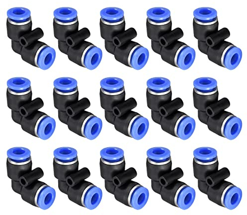 M METERXITY 15pz 90 Grado Gomito Connessione a Pressione Aria Tubo flessibile Raccordi, per Trasporto Aria Acqua, Applica a Esterno/industriale 6mm, Blu Nero
