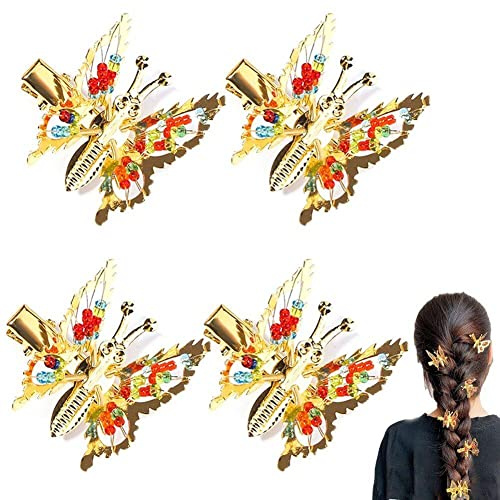 Dinntty Schmetterlings-Haarspangen, 4 Stück, Metall, bewegliche Schmetterlings-Haarspangen, Elegante Haarnadeln, Haar-Styling-Zubehör für Frauen und Mädchen