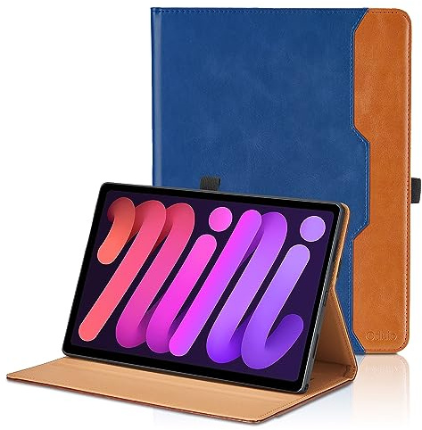Hülle für iPad mini A17 Pro/iPad mini 7 2024 / iPad mini 6 2021 8,3 Zoll Leder Schutzhülle mit Tasche und Stifthalter, Auto Schlaf/Aufwach Funktion Smart Cover mit Stand Funktion - Blau