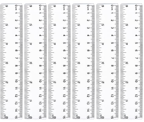 Redamancy 6 Pcs 15cm Clear Plastic Rulers - 6 Inch, Shatterproof, Transparent Straight Ruler Measuring Ruler Tool