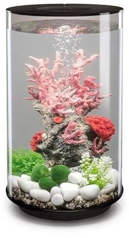 biOrb Tube 30 Aquarium en Acrylique, éclairage LED Noir Standard Blanc, Vue à 360 degrés, système de Filtration en 5 étapes, Installation Facile, Comprend Pompe à air, Cartouche filtrante, Support en