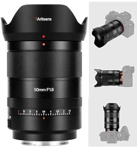 7artisans AF 50mm F1.8 FE STM-Objektiv für spiegellose E-Kameras A6000 A7 und NEX-Serie, Vollformat, große Blende, unterstützt Augen-AF-Gesichtserkennung.
